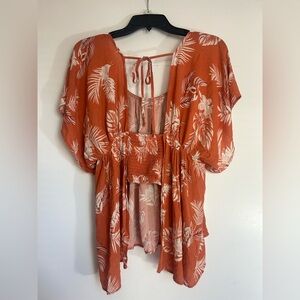 Floral Orange and Cream Blouse